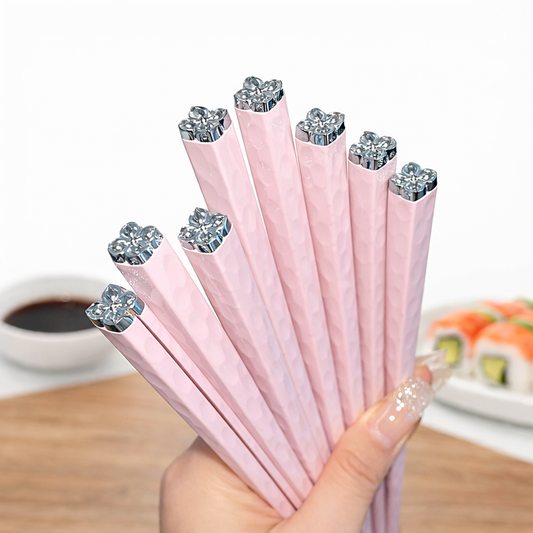 Lot de 5 Baguettes chinoises - Rose et argent - Élégance Chic