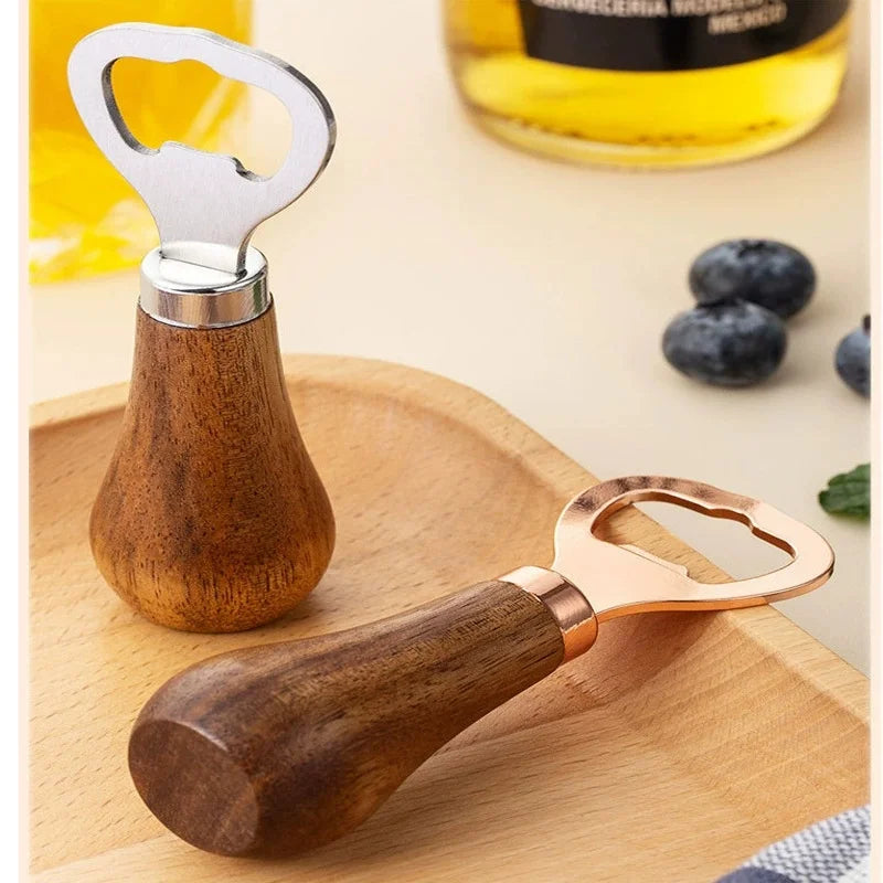 Ouvre-bouteille en acier inoxydable avec manche en bois massif - Accessoire élégant pour bar et cuisine