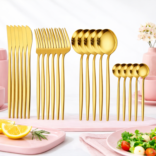 Service de table 24 pièces ou 16 pièces doré - Set de couverts en acier inoxydable - Élégance et chic